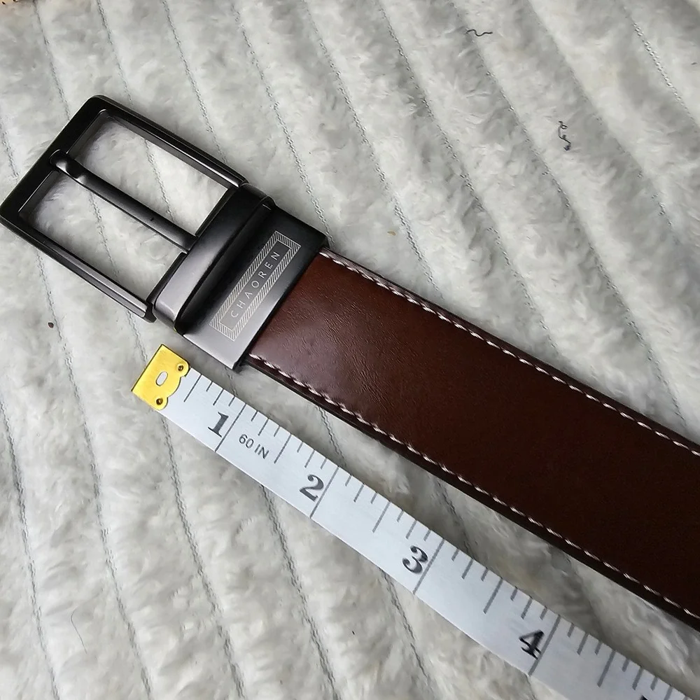 Chaoren Mens Reversible Stitched Leather Belt 34 Brown Classic Professional